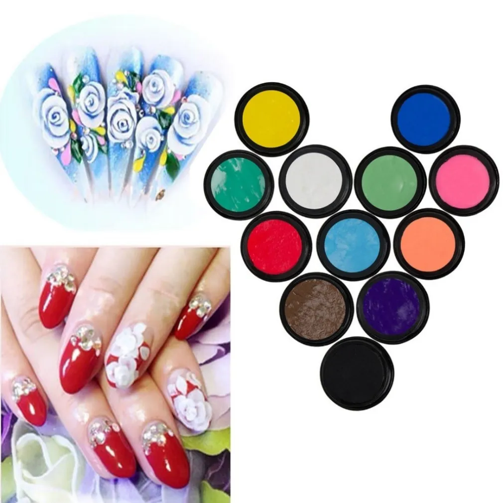 KIT 12 PEZZI COLORI ACRILICI 3D GEL MICROPITTURA NAIL ART RICOSTRUZIONE UNGHIE