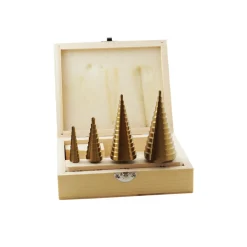 KIT 4 PUNTE FRESE CONICHE GRADINO 4-12 4-20 4-32 4-39 TITANIO TRAPANO AVVITATORE