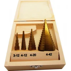 KIT 4 PZ FRESE CONICHE GRADINO HSS 4-42MM SCALINO CONICA FRESA ALLARGAFORI