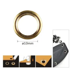 KIT 50 PZ OCCHIELLO OCCHIELLI METALLICI FORO Ø10MM IN METALLO DORATO PELLE 90925