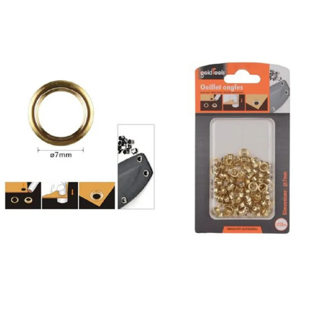 KIT 120 PZ OCCHIELLO OCCHIELLI METALLICI FORO Ø7MM IN METALLO DORATO PELLE 90924