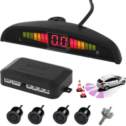 KIT 4 SENSORE DI PARCHEGGIO CON DISPLAY LED AUTO SENSORE POSTERIORE ALLARME NERO