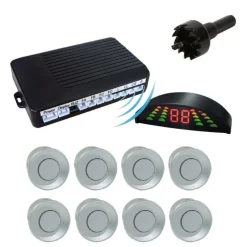 KIT 8 SENSORI DI PARCHEGGIO GRIGI CON CENTRALINA DISPLAY LED SUONO ACUSTICO