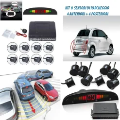 KIT 8 SENSORI DI PARCHEGGIO AUTO + DISPLAY LED+SUONO + RADAR CICALINO ACUSTICO