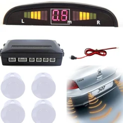 KIT 4 SENSORI DI PARCHEGGIO AUTO SUV DISPLAY LED CICALINO SUONO BIANCHI