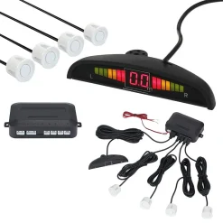 KIT 4 SENSORI PARCHEGGIO PER AUTO RETROMARCIA POSTERIORI BIANCHI CON LED DISPLAY