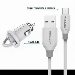 KIT CARICABATTERIA AUTO 5V-2.1A CAVO TYPE-C USB 1MT RICARICA 10W MAXTECH MA-TC02