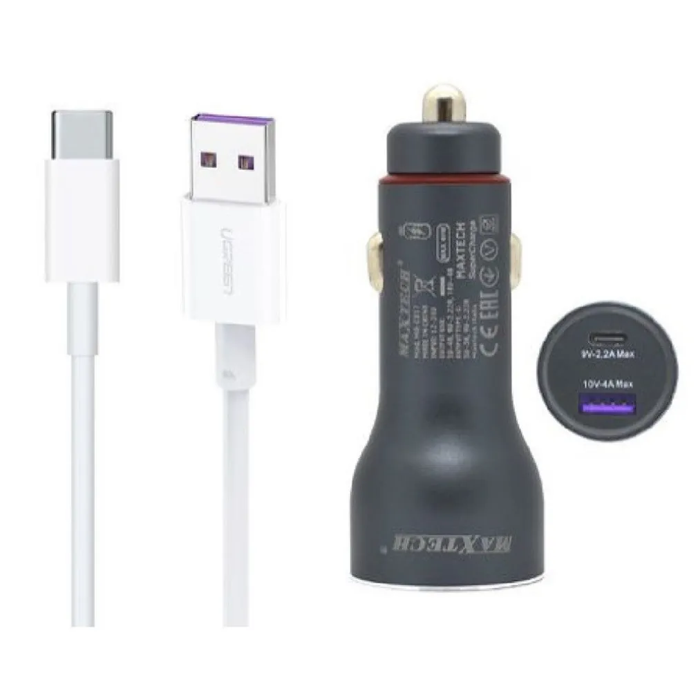 KIT CARICABATTERIE AUTO TYPE-C/USB RICARICA RAPIDA 40W 5A CAVO DATI 1 MT MA-TC04