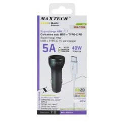 KIT CARICABATTERIE AUTO TYPE-C/USB RICARICA RAPIDA 40W 5A CAVO DATI 1 MT MA-TC04