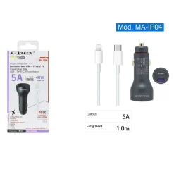 KIT CARICABATTERIE AUTO USB/TYPE-C SUPERCHANGE CAVO LIGHTNING USB-C 1 MT MA-IP04
