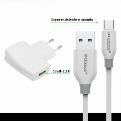 KIT CARICABATTERIE CARICATORE RICAMBIO 10W CAVO TYPE-C 2.1A 1MT MAXTECH CA-S037