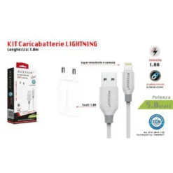 KIT CARICABATTERIE CARICATORE CAVO USB LIGHTNING IPHONE 1A 5W 1MT CA-S041 RICARICA