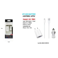 KIT CARICABATTERIE CELLULARE SMARTPHONE CAVO USB CELLULARI CASA AUTO MS-T004