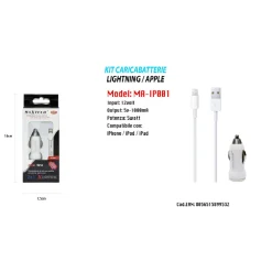 KIT CARICABATTERIE DA AUTO ACCENDISIGARI CELLULARE SMARTPHONE 5W MAXTECH IP001