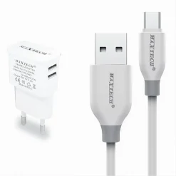 KIT CARICABATTERIE DA MURO 2 PORTE USB 2.1A + CAVO MICRO USB 1MT MAXTECH CA-S039