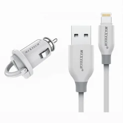 KIT CARICABATTERIE LIGHTNING 1MT RICARICA AUTO CAVO DATI 10 WATT MAXTECH MA-IP03