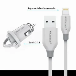 KIT CARICABATTERIE LIGHTNING 1MT RICARICA AUTO CAVO DATI 10 WATT MAXTECH MA-IP03