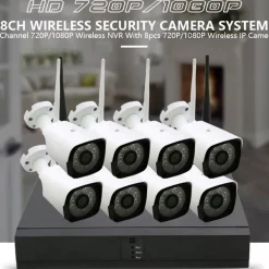 KIT DVR WIRELESS WIFI 8 CANALI SISTEMA REGISTRAZIONE CCTV HD 8 TELECAMERE Q-S8I