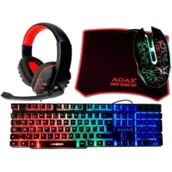 KIT GAMING PER PC CON TASTIERA CUFFIA CON MICROFONO TAPPETINO MOUSE A LED 4IN1