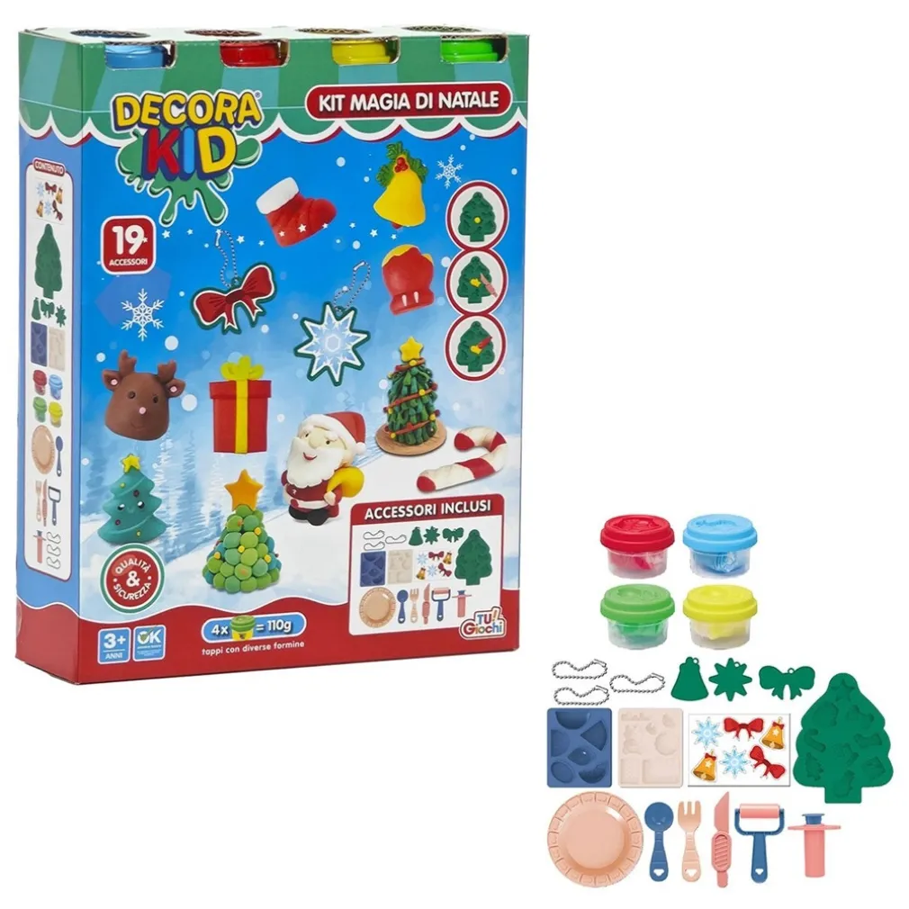 KIT GIOCO PER BAMBINI +3 ANNI CREATIVO A TEMA NATALIZIO CON PLASTILINA 19 ACCESSORI