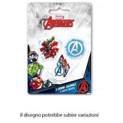 KIT GOMME PER CANCELLARE 3PZ SAGOMATE TEMA AVENGERS CANCELLERIA PER BAMBINI SCUOLA 953636