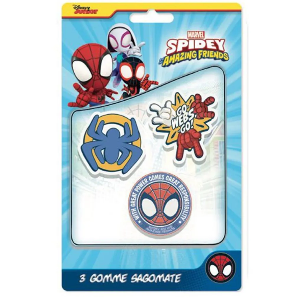 KIT GOMME PER CANCELLARE 3PZ SAGOMATE TEMA SPIDEY CANCELLERIA PER BAMBINI SCUOLA 961143