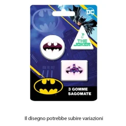 KIT GOMME PER CANCELLARE 3PZ SAGOMATE TEMA BATMAN CANCELLERIA PER BAMBINI SCUOLA 952257