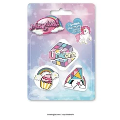 KIT GOMME PER CANCELLARE 3PZ SAGOMATE TEMA MAGICO UNICORNO CANCELLERIA BAMBINE SCUOLA 735768