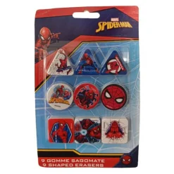 KIT GOMME PER CANCELLARE 9PZ SAGOMATE TEMA SPIDERMAN CANCELLERIA PER BAMBINI SCUOLA 955326