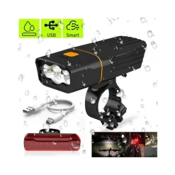 KIT LUCI BICI LED RICARICABILE ANTERIORE E POSTERIORE FARO FANALE BICICLETTA MTB