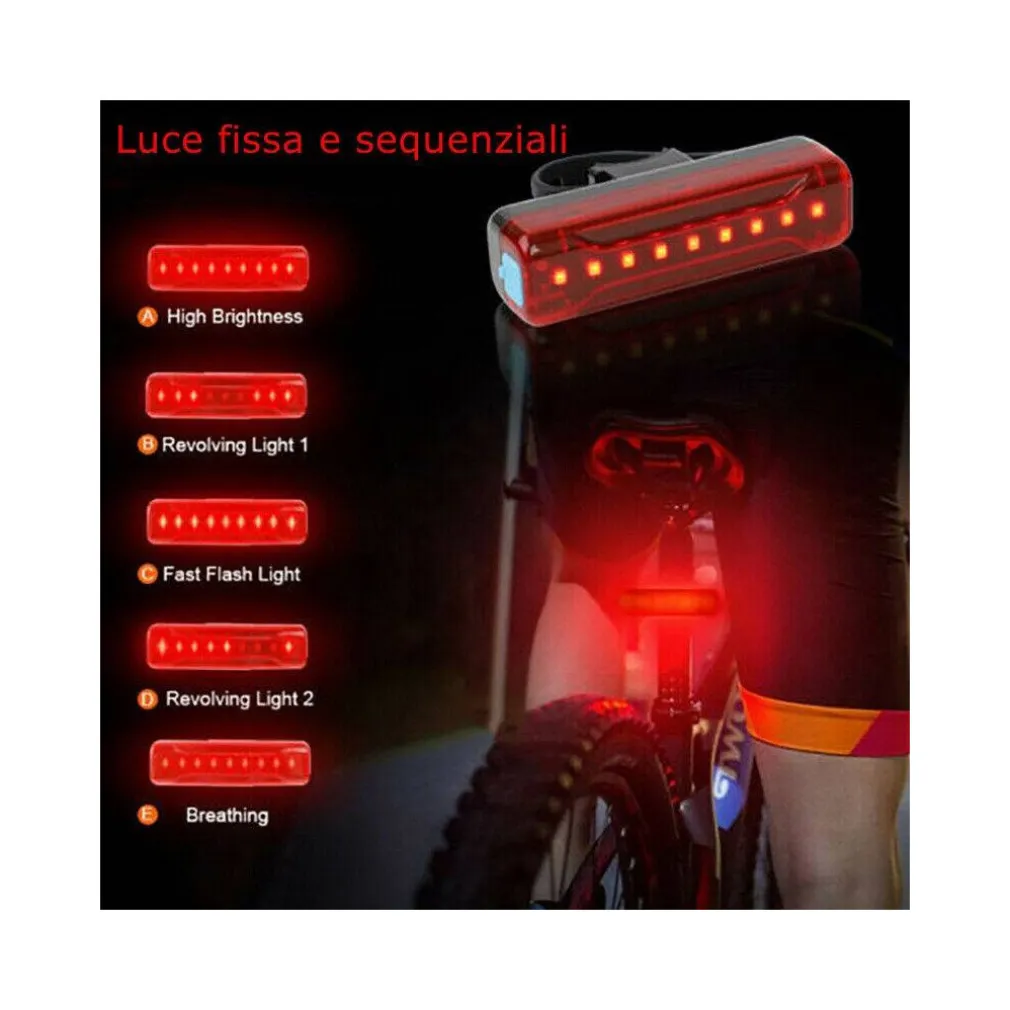 KIT LUCI BICI LED RICARICABILE ANTERIORE E POSTERIORE FARO FANALE BICICLETTA MTB