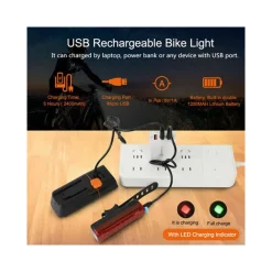 KIT LUCI BICI LED RICARICABILE ANTERIORE E POSTERIORE FARO FANALE BICICLETTA MTB
