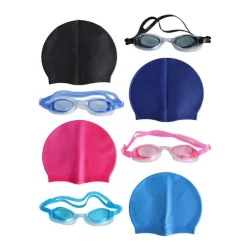 KIT OCCHIALINI DA NUOTO + CUFFIA IN SILICONE DA NUOTO UNISEX PER PISCINA 4 COLORI 618446