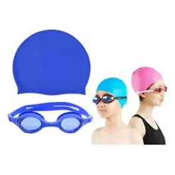 KIT OCCHIALINI DA NUOTO + CUFFIA IN SILICONE DA NUOTO UNISEX PER PISCINA 4 COLORI 618446