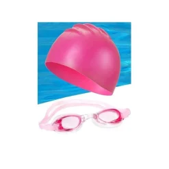 KIT OCCHIALINI DA NUOTO + CUFFIA IN SILICONE DA NUOTO UNISEX PER PISCINA 4 COLORI 618446