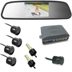 KIT PARCHEGGIO AUTO 4 SENSORI NERI TELECAMERA RETROMARCIA SPECCHIETTO MONITOR