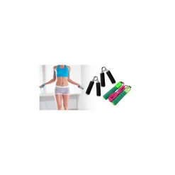 KIT PER ALLENAMENTO FITNESS CON CORDA CONTASALTI E COPPIA PINZA RINFORZO POLSI