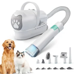 KIT PER TOELETTATURA CANI GATTI CON SPAZZOLA TOSATRICE ACCESSORI PULIZIA ASPIRATRICE PELO