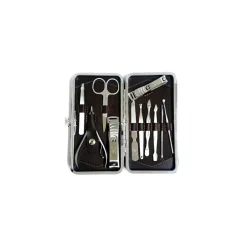 KIT PROFESSIONALE MANICURE PEDICURE SOPRACCIGLIA 11 PEZZI IN CUSTODIA ECOPELLE