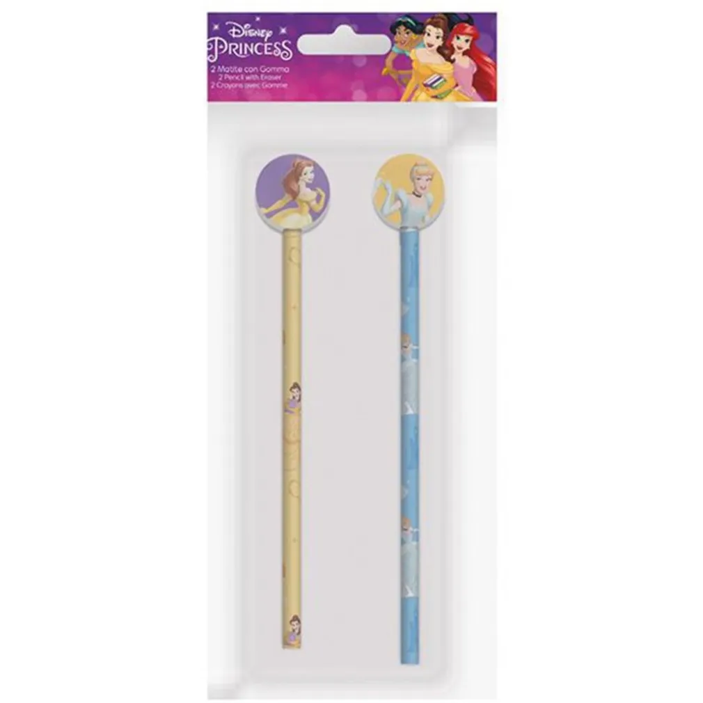 KIT 2PZ MATITE CON GOMMA ROTONDA GRAFICA PRINCIPESSE PER DISEGNO SCUOLA BAMBINE 960788