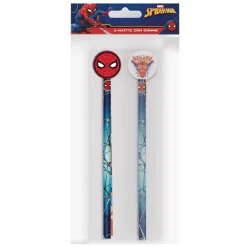 KIT 2PZ MATITE CON GOMMA ROTONDA GRAFICA SPIDERMAN PER DISEGNO SCUOLA BAMBINI 960795