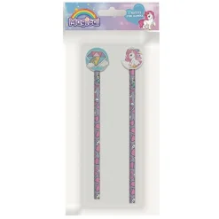 KIT 2PZ MATITE CON GOMMA ROTONDA GRAFICA MAGICO UNICORNO PER DISEGNO SCUOLA BAMBINE 737922