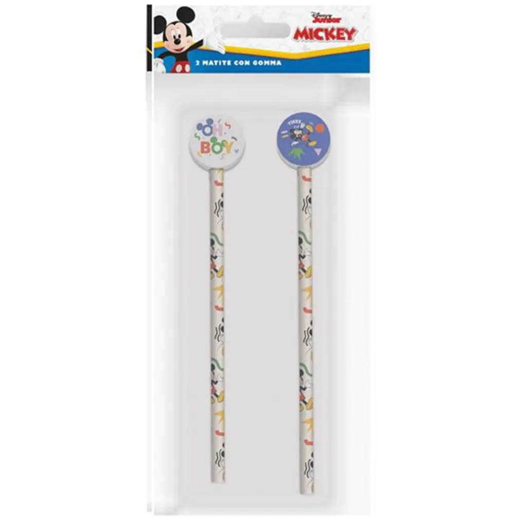 KIT 2PZ MATITE CON GOMMA ROTONDA GRAFICA TOPOLINO PER DISEGNO SCUOLA BAMBINI 960764