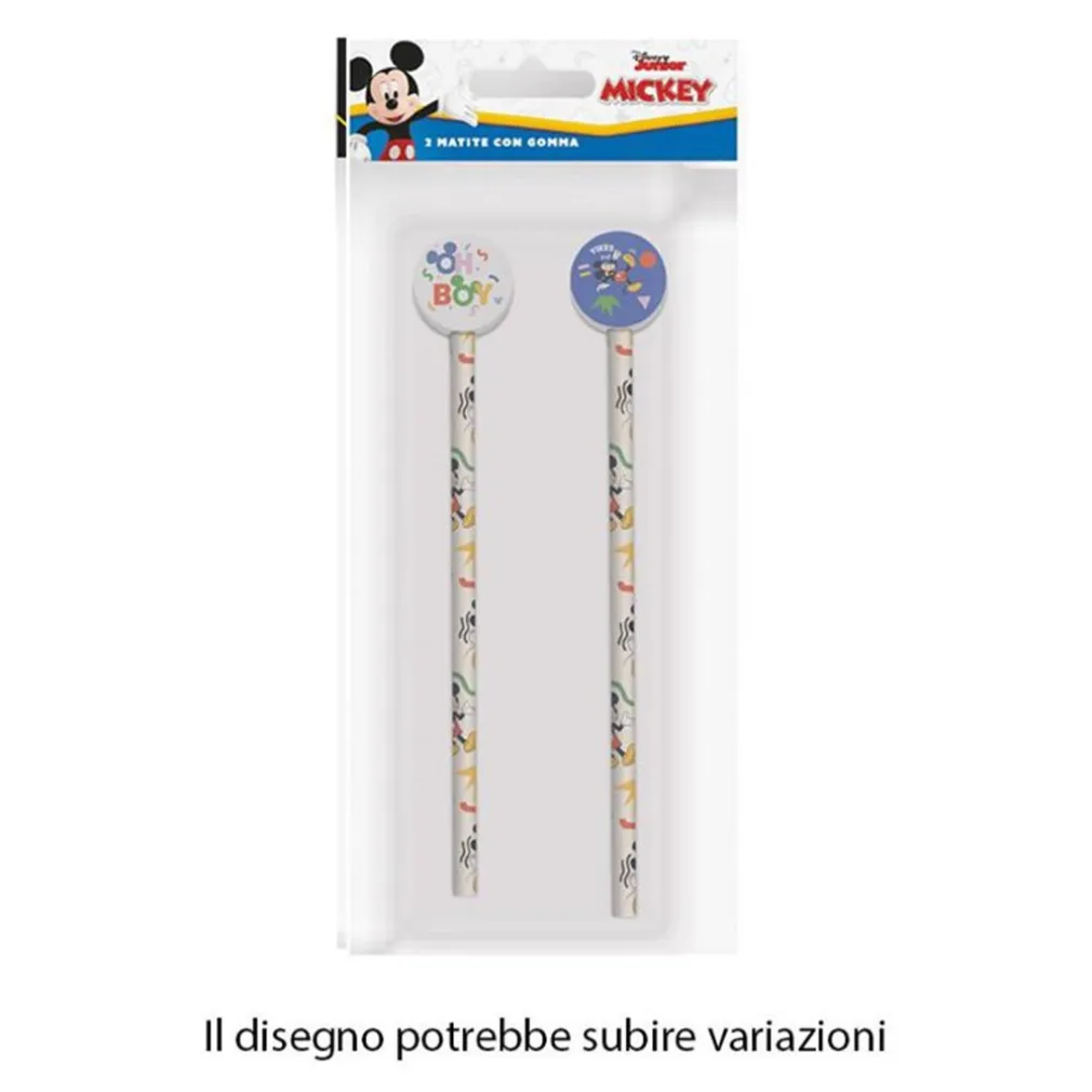 KIT 2PZ MATITE CON GOMMA ROTONDA GRAFICA TOPOLINO PER DISEGNO SCUOLA BAMBINI 960764