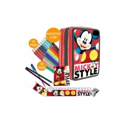 KIT SCUOLA SCHOOL PACK ZAINO ESTENSIBILE + ASTUCCIO 3 ZIP DISNEY MICKEY MOUSE