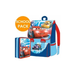 KIT SCUOLA SCHOOL PACK ZAINO ESTENSIBILE + ASTUCCIO 3 ZIP DISNEY CARS
