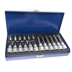 KIT SET INSERTI CHIAVI 19 PEZZI BUSSOLE CHIAVI TORX MASCHI 1/4" 1/2" IN VALIGIA