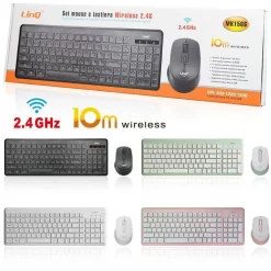 KIT TASTIERA 101 TASTI MOUSE WIRELESS 2.4GHZ PORTATA FINO 10MT SENZA FILI MK1566