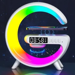 LAMPADA A FORMA DI G MULTICOLOR CON CASSA SPEACKER E CARICABATTERIA AD INDUZIONE