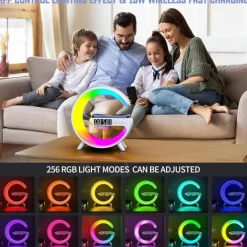 LAMPADA A FORMA DI G MULTICOLOR CON CASSA SPEACKER E CARICABATTERIA AD INDUZIONE